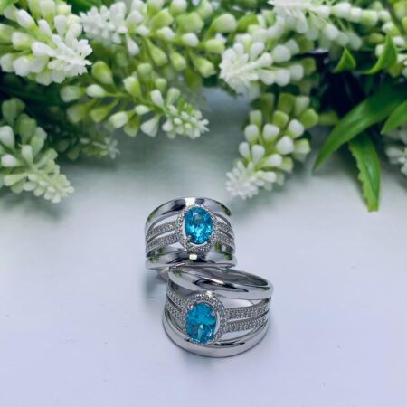 Sterling Silver Wide row statement ring with Topaz Stone 17mm